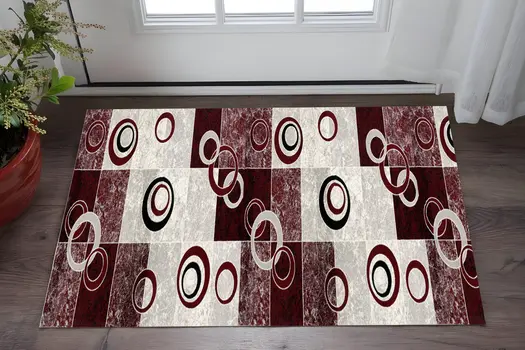 2' X 5' Red And Gray Geometric Area Rug