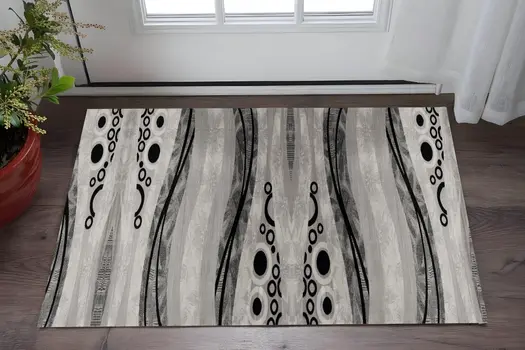 2' X 5' Gray And Black Geometric Area Rug