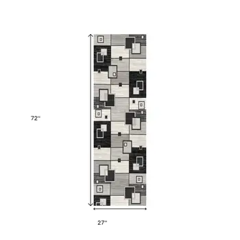 6' Gray And Black Geometric Runner Rug
