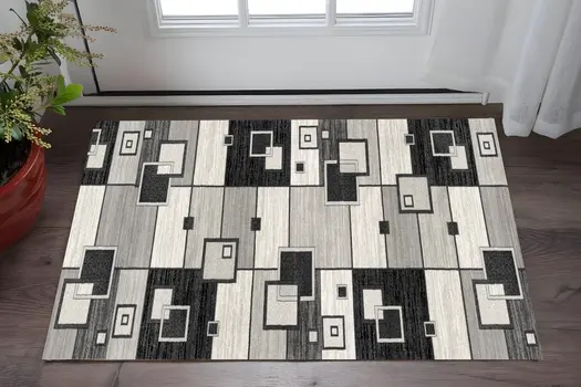 2' X 5' Gray And Black Geometric Area Rug