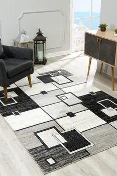 2' X 5' Gray And Black Geometric Area Rug