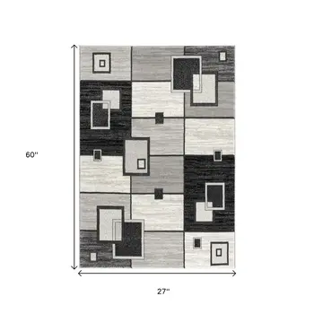 2' X 5' Gray And Black Geometric Area Rug