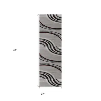6' Gray And Black Abstract Runner Rug