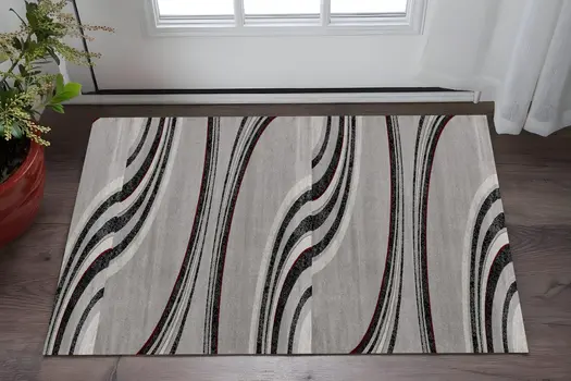2' X 5' Gray And Black Abstract Area Rug