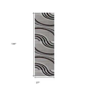 12' Gray And Black Abstract Runner Rug