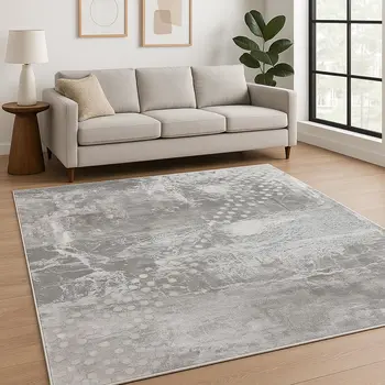 9' X 12' Gray And Blue Abstract Area Rug