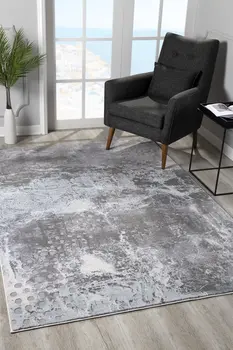 9' X 12' Gray And Blue Abstract Area Rug