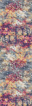 18' Yellow And Blue Abstract Runner Rug
