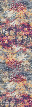 18' Yellow And Blue Abstract Runner Rug