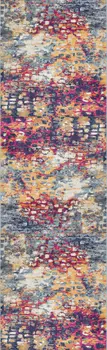 18' Yellow And Blue Abstract Runner Rug