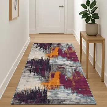 18' Purple And Orange Abstract Runner Rug
