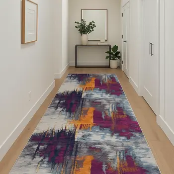 12' Purple And Orange Abstract Runner Rug
