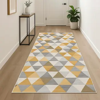 18' Yellow And Beige Abstract Runner Rug