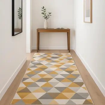 12' Yellow And Beige Abstract Runner Rug