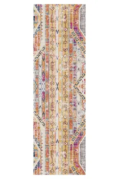 12' Yellow And Beige Abstract Runner Rug