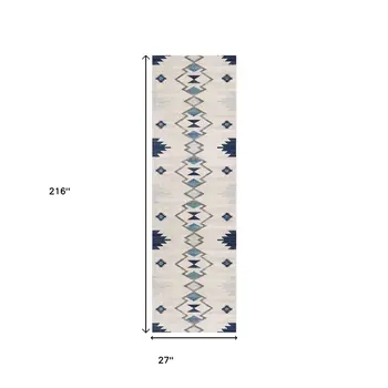 18' Blue And Beige Abstract Runner Rug