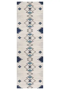 12' Blue And Beige Abstract Runner Rug