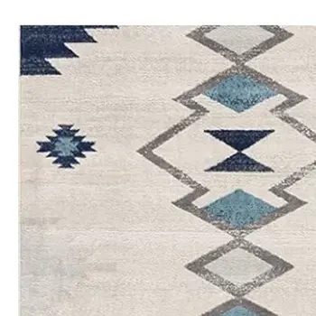 12' Blue And Beige Abstract Runner Rug