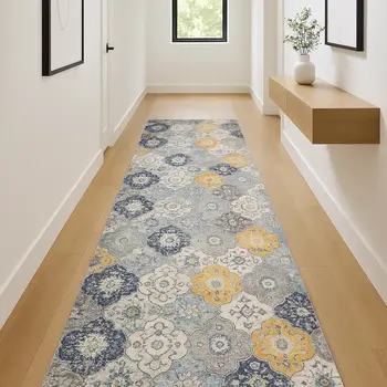 12' Rust And Gray Abstract Runner Rug