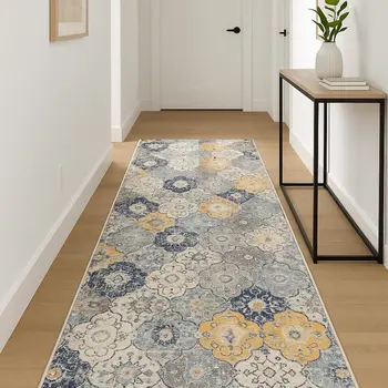18' Blue And Gray Abstract Runner Rug