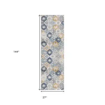12' Blue And Gray Abstract Runner Rug