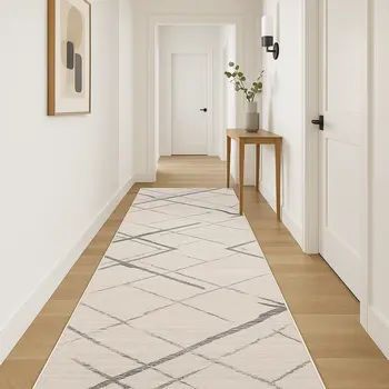 18' Beige And Gray Abstract Runner Rug