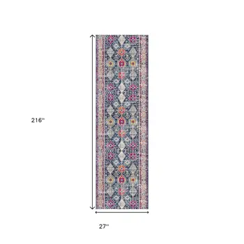 18' Blue And Beige Southwestern Runner Rug