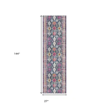 12' Blue And Beige Southwestern Runner Rug