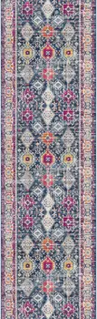 12' Blue And Beige Southwestern Runner Rug