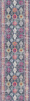 12' Blue And Beige Southwestern Runner Rug