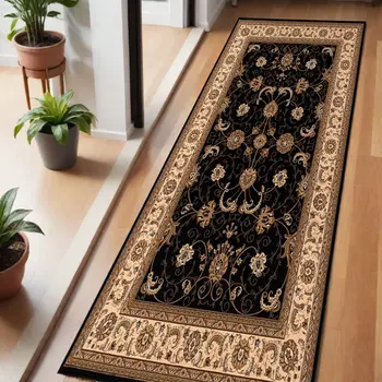 6' Beige And Blue Oriental Runner Rug