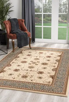 2' X 5' Beige And Blue Oriental Area Rug