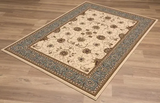 2' X 5' Beige And Blue Oriental Area Rug