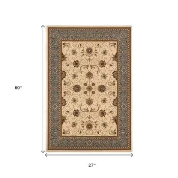 2' X 5' Beige And Black Oriental Area Rug