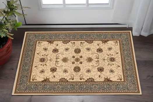2' X 5' Beige And Black Oriental Area Rug
