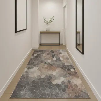 12' Blue And Beige Geometric Runner Rug
