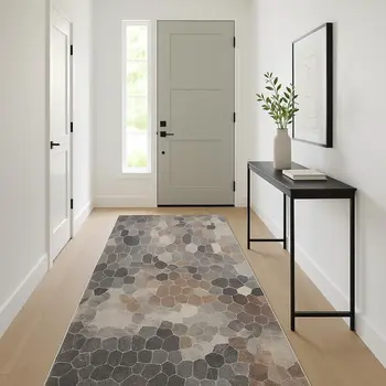 12' Gray And Beige Geometric Runner Rug