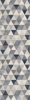 12' Blue And Beige Geometric Runner Rug