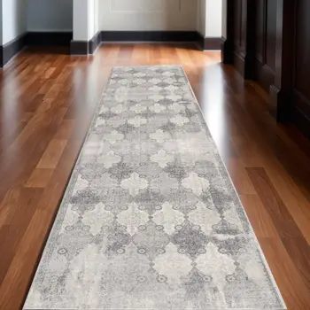 12' Gray And Beige Moroccan Runner Rug