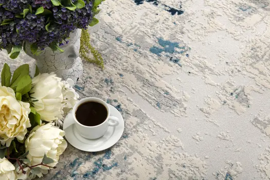 6' Blue And Cream Abstract Runner Rug