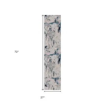 6' Blue And Cream Abstract Runner Rug