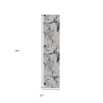 12' Blue And Cream Abstract Runner Rug
