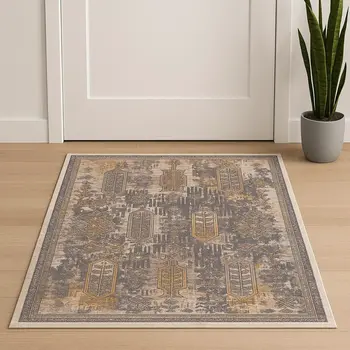 2' X 4' Gray And Beige Southwestern Area Rug