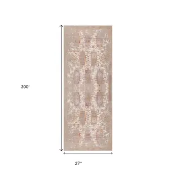 2' x 25' Gray And Beige Southwestern Runner Rug