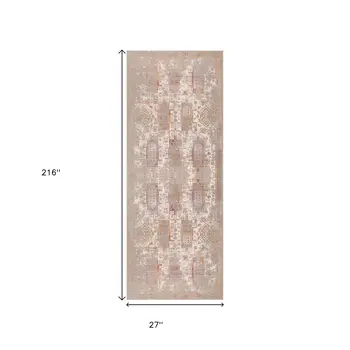 18' Gray And Beige Southwestern Runner Rug