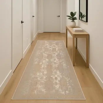 18' Gray And Beige Southwestern Runner Rug