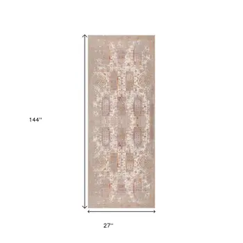 12' Gray And Beige Southwestern Runner Rug