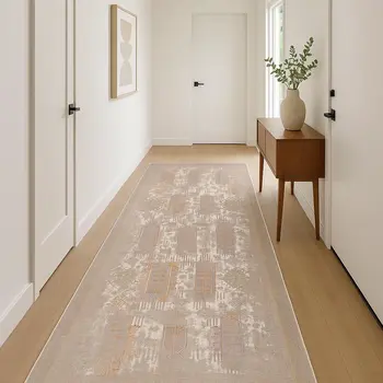 12' Gray And Beige Southwestern Runner Rug