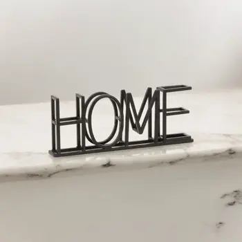 4" Black Metal Home Hand Painted Tabletop Sign