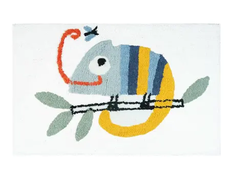 32" White And Yellow Cotton Chameleon Youthful Bath Rug